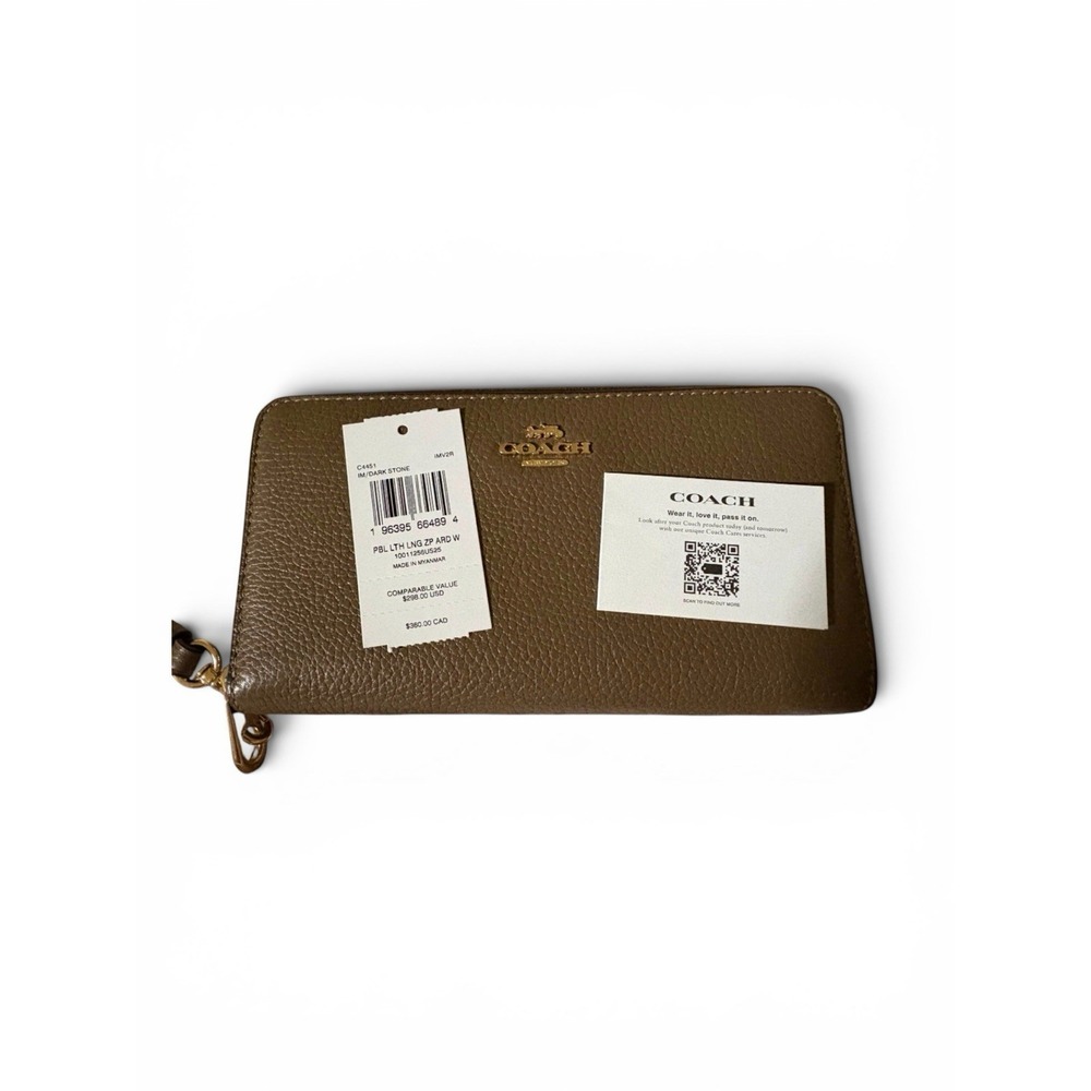 Coach Zip-Around Wristlet Wallet Brown Logo, Detachable Strap, Zip Coin - Picture 2 of 3